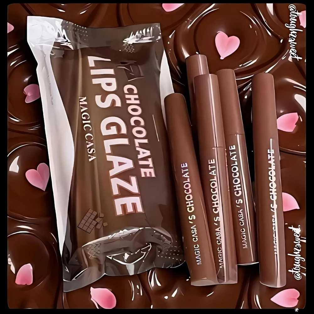 🆕TEMPTATION KISS LAVA CHOCOLATE MATTE LIP GLAZE SET OF 5 IN CHOCOLATE PACKAGE